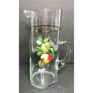 West Virginia Glass Company Fruit Pitcher Peach Pear MCM 11 1/4" Tall Vintage